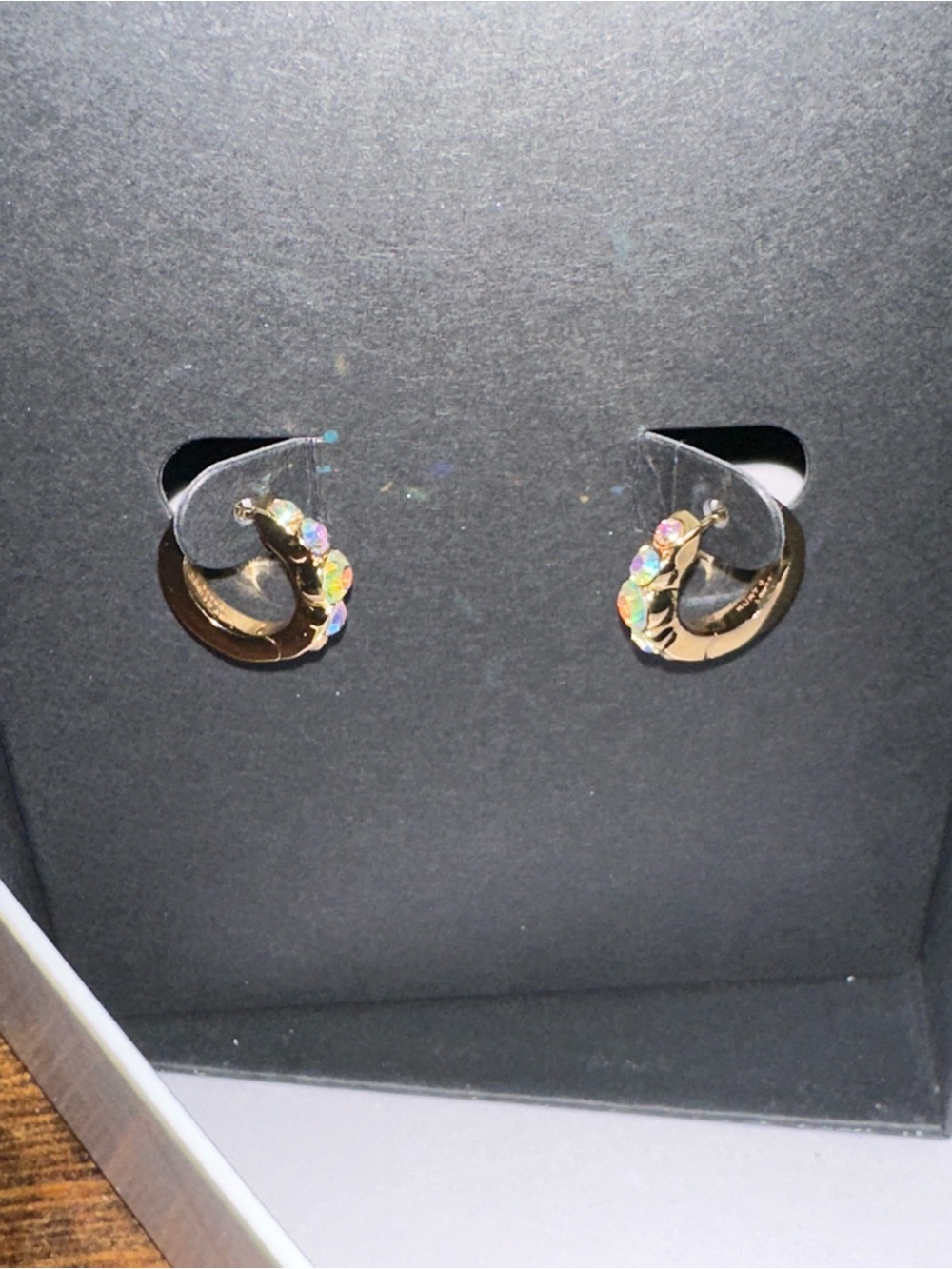 Kurt Geiger Gold Huggie Earrings with Multicolored Crystal Accents - Picture 4 of 5